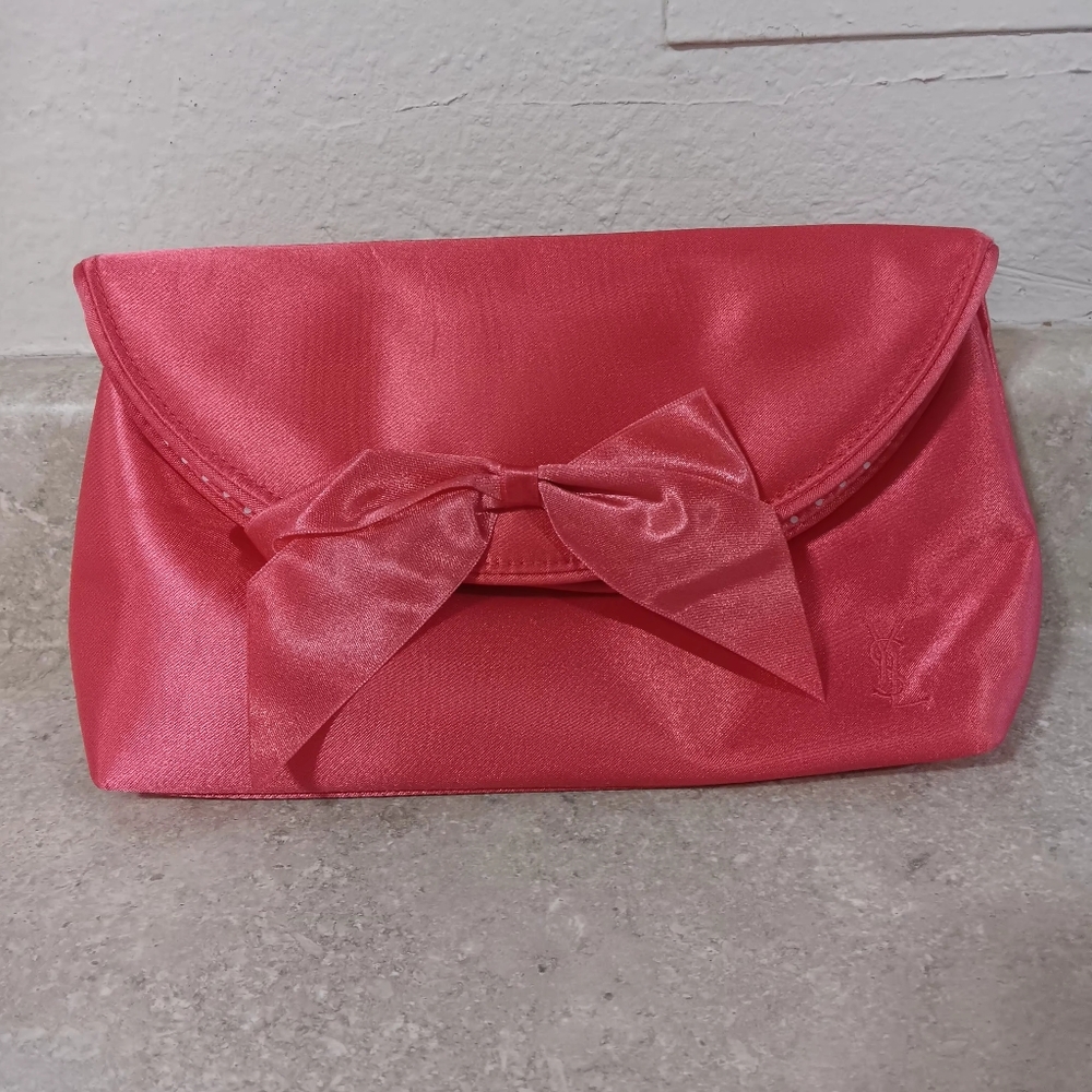 Yves Saint Laurent Red Satin Bow Clutch Purse Bag